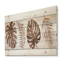 DesignArt 'Tropska palma i monstera list u terakoti' tradicionalni tisak na prirodnom borovom drvetu