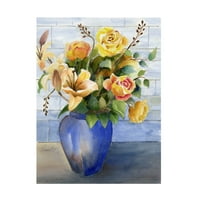 Tanis bula 'žute ruže u plavoj vazi' platno umjetnost