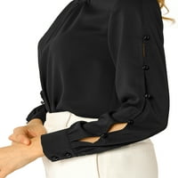 Jedinstvene ponude ženskog ruffle obloga ruganje gumba za vrat dekor bluza bluza