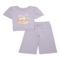Djeca iz Ganimals Girls majice s puff rukavima i široke odjeće za hlače za noge, 2-komad, veličine 4-10