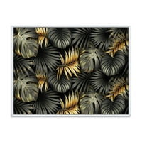 DesignArt 'Zlatni i crni tropski listovi II' Moderno uokvireno platno zidno umjetnički tisak