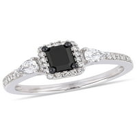 Carat T.W. Crno -bijeli dijamant i karat T.G.W. Bijeli safir 10kt bijeli zlatni halo zaručnički prsten