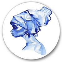 DesignArt 'Afro American Woman Blue Fashion Portret' Modern Circle Metal Wall Art - Disk od 23