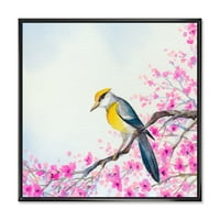 DesignArt 'Lijepa ptica sjedi na cvjetanoj grani' Tradicionalno uokvireno platno zidno umjetnički tisak