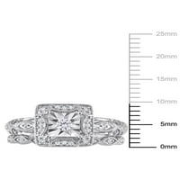 Carat T.W. Dijamantni sterling srebrni kvadratni halo mladenkini prsten