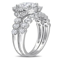 1- Carat T.G.W. Stvoren bijeli moissanit sterling srebrni cvjetni zaručnički prsten