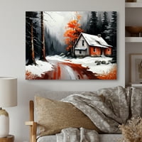 Dizajn jednobojna narančasta Vikendica zimi & platno zidna umjetnost