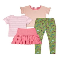 Grafičke majice, suknja i gamaše ružičaste baršune, suknja i gamaše, set od 4 komada, veličine 4-12