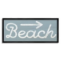 Vintage znak za plažu sa strelicom koji pokazuje na zrnasti uzorak, grafiku u crnom okviru, zidni ispis, dizajn