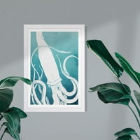 Wynwood Studio Nautical and Coastal Framed Wall Art Prints 'tint lignje' morskog života domova - plava, bijela,