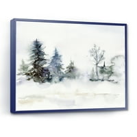 Dizajnerska umjetnost Božićni minimalistički snježni i šumski krajolik kuća na jezeru uokvirena na platnu zidni