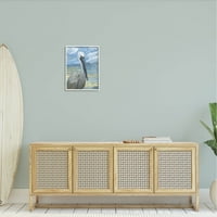Stupell Industries Slano pelikansko oblačno obalno slikanje plaže bijela uokvirena umjetnička print zidna umjetnost,