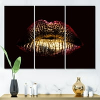 DesignArt 'Sexy Golden Metalized Woman Lips IV' Moderno platno zidne umjetničke tiska