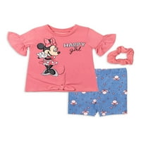 Minnie Mouse Baby Girls & Toddler Girls Majice za kravate-front ruffle ruffle i biciklističke kratke hlače, set