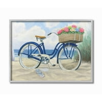 Stupell Industries Bike s cvjetne košarice plaža plava nautička slika uokvireni zidni umjetnički dizajn James Wiens,