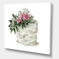 Bijelo cvjetove i ružičaste ruže na torti slikanje platna umjetnički tisak