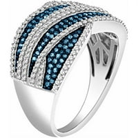 Carat T.W. Plavi i bijeli dijamant 10KT modni prsten od bijelog zlata