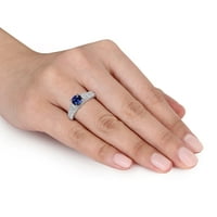 Miabella Women's 1. Carat T.G.W. Okrugli izrezani plavi safir i stvorio bijeli safir sterling srebrni prsten