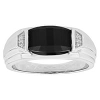 Muški crni i simulirani dijamantni prsten. Srebro