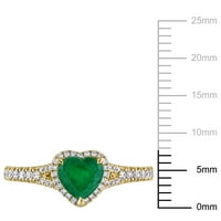 Ženski prsten od smaragda u obliku srca i dijamanta od 14 karata u žutom zlatu sa srcem i aureolom u obliku srca