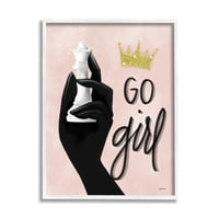 Stupell Industries Go Girl Fraze Sparkle Crown Queen Chess Slika noviteta bijela uokvirena umjetnička print zidna