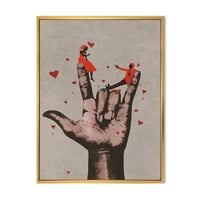 DesignArt 'Volim te ručni znak s romantičnim parom' Moderno uokvireno platno zidne umjetničke ispis