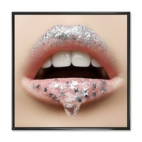 DesignArt 'Žene usne s gelom na usnama i zvijezdama' Moderno uokvirena platna zidna umjetnička tiska