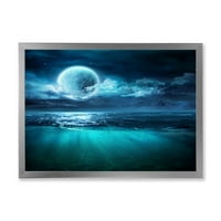 DesignArt 'Romantični mjesec i oblaci preko dubokog plavog mora II' nautički i obalni uokvireni umjetnički tisak