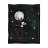 Stupell Industries Astronaut Viseći zvijezde Svemirske ljestvice do mjeseca Jet Black Fluated Canvas Wall Art, 16x20