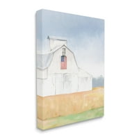 Stupell Industries American Flag White Country Barn Rural Scenerice Slikanje galerija zamotana platna za tisak zidne