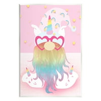 Stupell Fun Unicorn Gnome Pink Rainbow Fairy Tales & Fantasy slikanje zidna ploča Umjetnička umjetnost Umjetnička