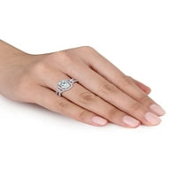 1- Carat T.G.W. Aquamarin i Carat T.W. Dijamantni 10kt bijeli zlatni halo zaručnički prsten