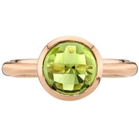 Oravo ct okrugli oblik Zeleni peridot pasijan prsten u 14K ružičastom zlatu