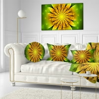Designart Svijetlo žuti fraktalni cvijet na zelenom - Cvjetni jastuk za bacanje - 12x20