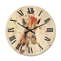Dizajnirati 'Portret žirafe s crvenim cvjetovima II' Zidni sat na drvenu kuću